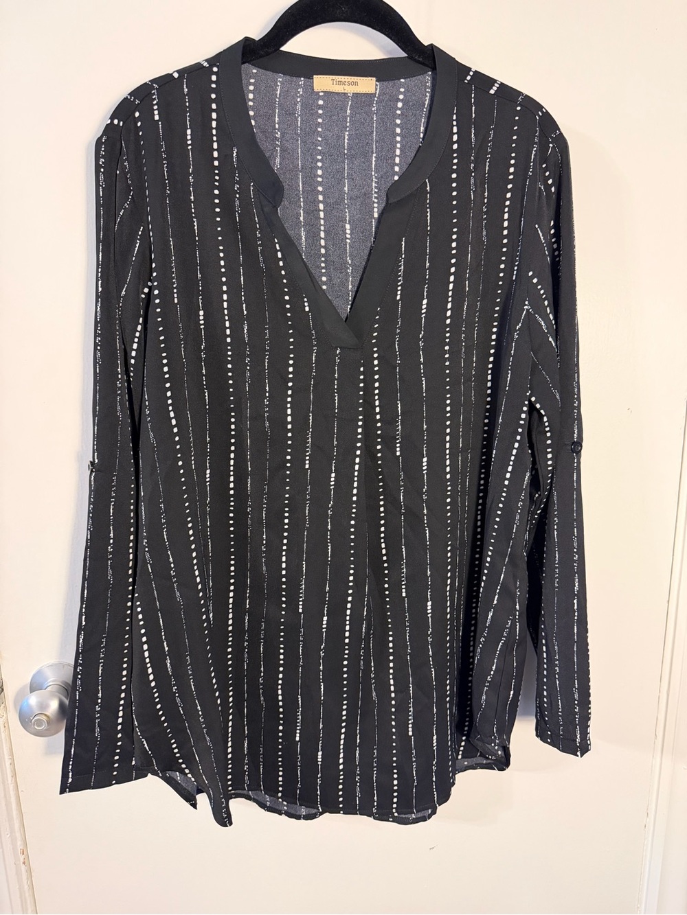 Timeson Black Split-Neck Long Sleeve Large